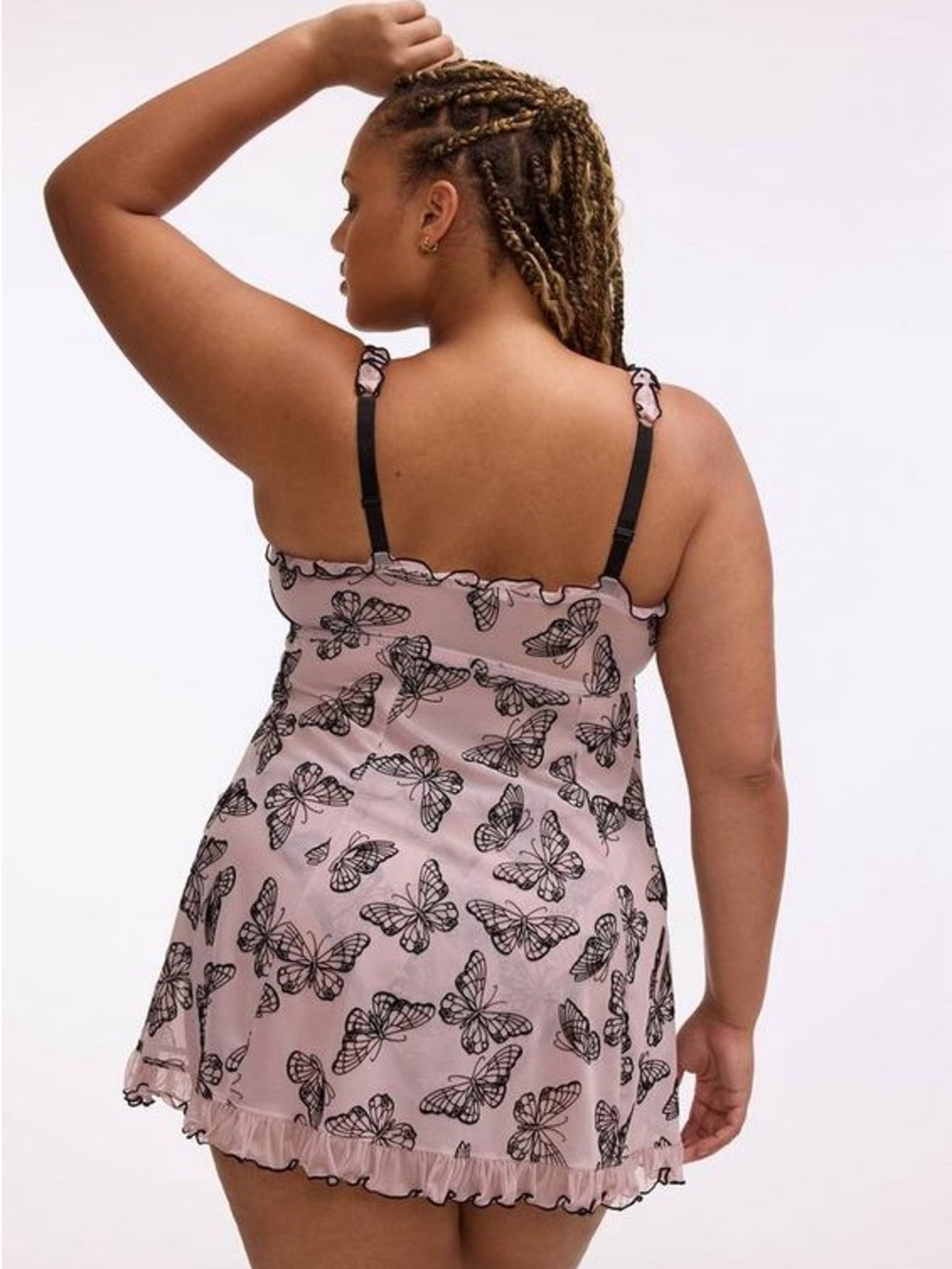 torrid Pink Butterfly Print Chemise with Black Lace Trim - Picture 3 of 11